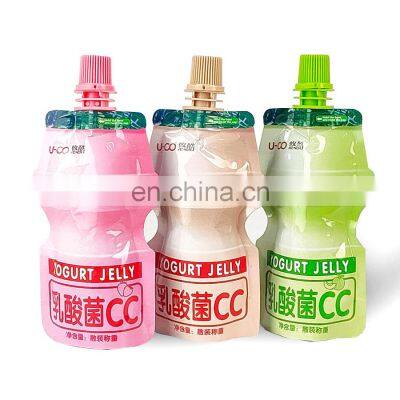 Custom plastic water drink juice clear special-shaped pouch bag with spout bottle shape