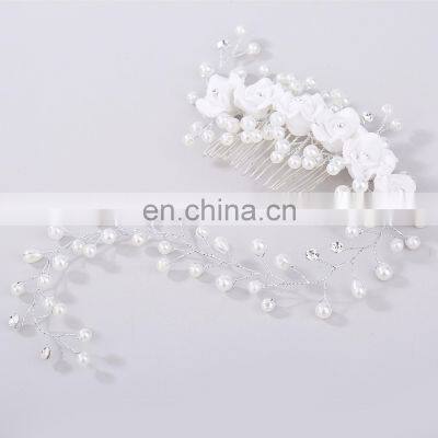 Bridal Wedding Crystal Bride Hair Accessories Pearl Flower Headband Handmade Hairband Beads Decoration Hair Comb photo-3