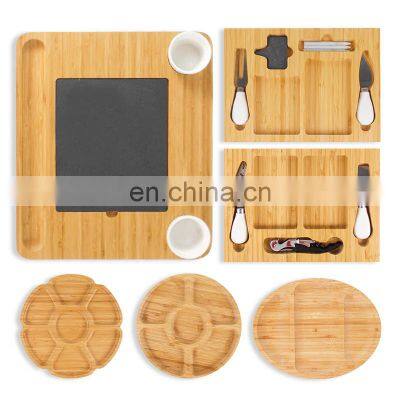 Bamboo Cheese Board Round Serving Tray 100% Natural With Cutlery Set photo-2