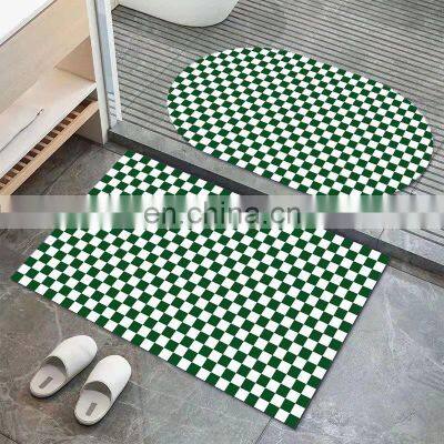 New Absorbent Shower Floor Small Diatomite Kitchen Checkered Pink Spa Bathroom Mat Rug photo-5