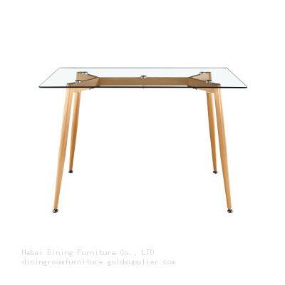 Wooden Leg Dining Table with Glass Top DT-G03