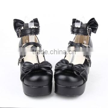 2015 New Fashion Black Pumps Shoes with Bowknot Synthetic leather Rubber-soled High-Quality Gothic Lolita Shoes LL002-1