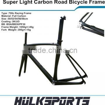 OEM new aero tube road bike 3K/UD frames with front fork and seat post super light carbon road bicycle frame