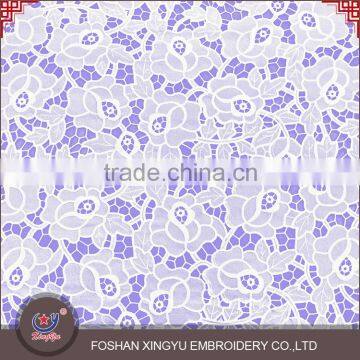 2016 most fashion white printed polyester chiffon embroidery lace fabric with holes