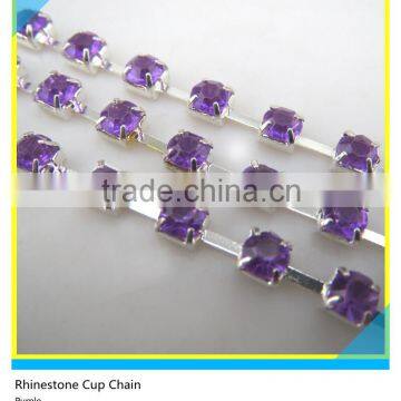 Rhinestone Cup Chain Meter Ss10 3mm Purple Crystal Silver Claw