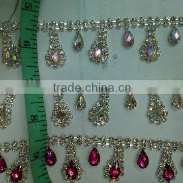 Tear Drop Fashion costume applique rotate rhinestones copper claw trim chain