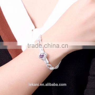 Fashion 925 Silver Plated Circle Thin Chain Bracelets With Crystal