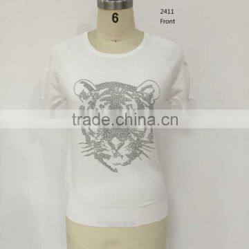 2016 Spring/summer High Qaulity Crew Neck Short Sleeve Plain Body With Hotfix Pullover Sweater photo-2