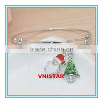 Vnistar high quality wholesale Christmas jewelry silver plated Santa Claus cuff wire adjustable bangles for women VB002