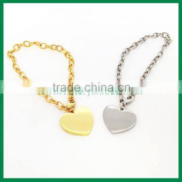 Plain Heart Zinc Alloy Charms Metal Love Bracelet