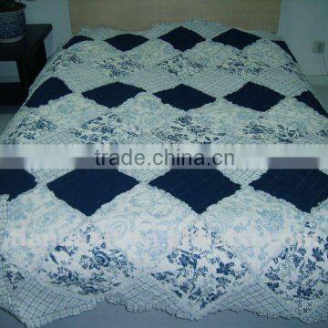 100% cotton/100% microfiber patchwork,printed quiliting quilt with ruffle new design dark blue