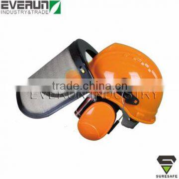 Protective Earmuff Mesh Visor Safety Helmet Set