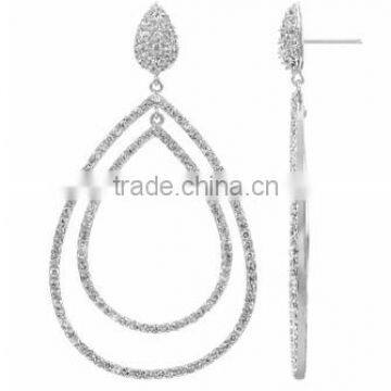 JINSE Fancy Double Pear Drop CZ Dangle Earrings