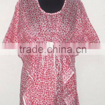 Hand Block Printed Women Casual Wear Kaftan Sexy Fashionable Maxi Dress Designer Beach Wear Poncho Kimono