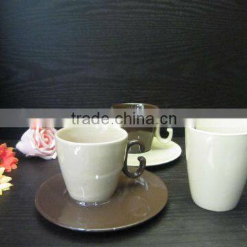 Gloria G shape handle fancy stoneware coffee cup and saucer