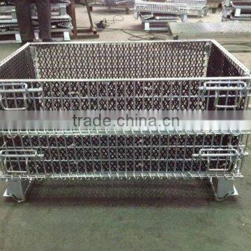 Customed Collapsible and Stackable Wire Mesh Container with Resin Mesh Grid