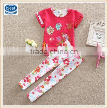 2 colors (TS220) Neat 2-6Y Guanghou wholesale children wear baby summer set beautiful kids girls suits