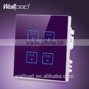 New Design Wallpad Customize LED Light UK Purple Crystal Glass Touch switch 110~250V 4 gang 1 way Touch Screen Light Wall Switch