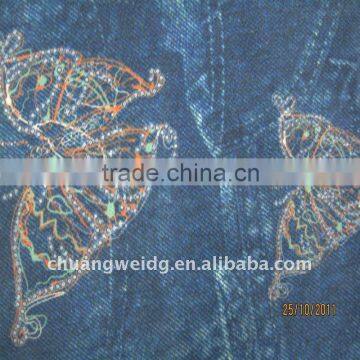 Cheap wholesale comfort printed denim fabric,polyester spandex tight printed denim fitness fabric,,women stained jeans fabric