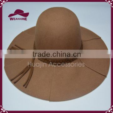 Ladies Wide Brim Tan Color Wool Felt Hat Floppy Hat with Sew Line