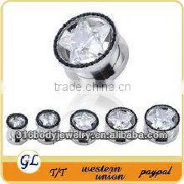 TP01027 Stainless steel star zircon custom ear gauges plugs