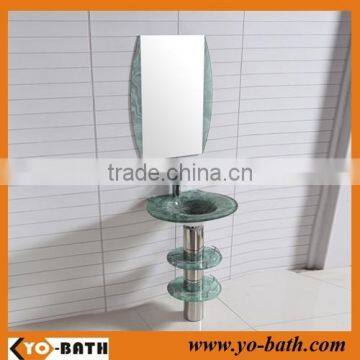 coloured glass washing basin, glass waterfall basin tap, glass basin countertop YO-G018