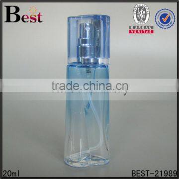 20ml unique shape light blue perfume bottle with sprayer, cap