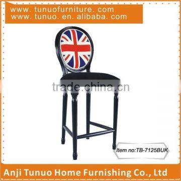 High louis stool,UK flag pattern back,Bar chair,Wood,Velvet,TB-7125BUK