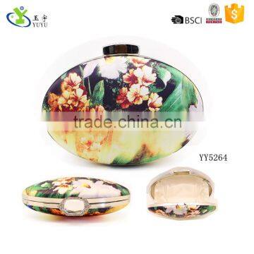 2015 floral PU printed egg shape vintage clutch bag for party