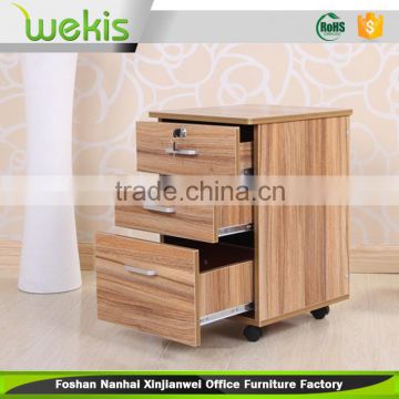 Three tilt protected yellow metal filing cabinet drawers