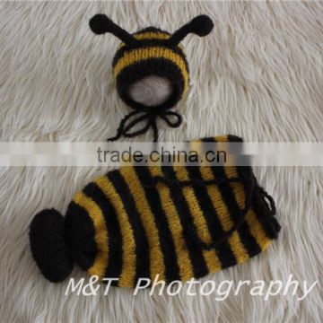 New Design Bee Outfit Newborn Sack and Bonnet Set Newborn Mohair Photo Prop