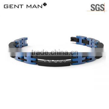 Blue Plated Channel Crystal Setting Men Jewelry Bracelet