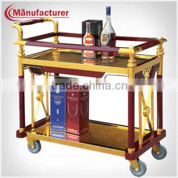 Royal Restuarant Wooden Liquor Service Trolley/ Bar Wine Delivery Cart with Armrest/Wine Stand