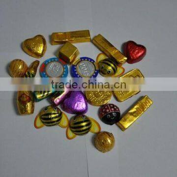 Printed colorful embossed food grade gold aluminum foil for chocolate candy sweet wrapper package,aluminum foil for candy pack