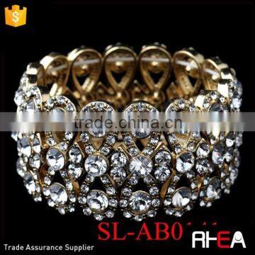 Crystal Stretch Bracelet Gold Clear Rhinestone Crystal