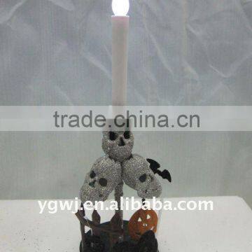 Halloween metal skull with led white candle