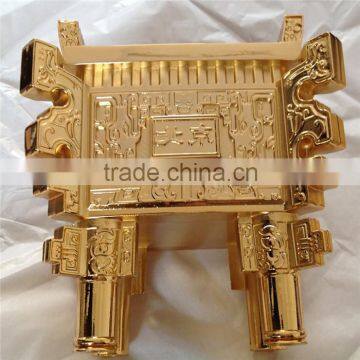 gold palting factory big metal ancient Tripod in shinny mirror gold luxury finished , provide gold plating process