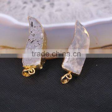 Druzy Quartz Stone Pendant Gold Plated Edged Horn Pendant Jewelry photo-2