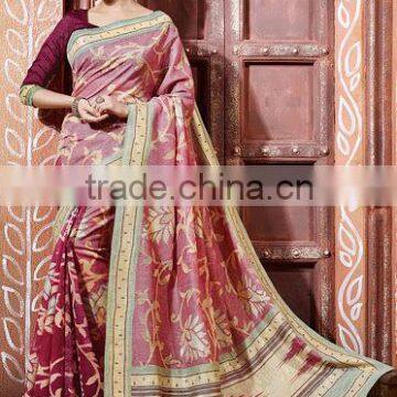 Light Wine Bhagalpuri Silk Saree At Wholesale Rates