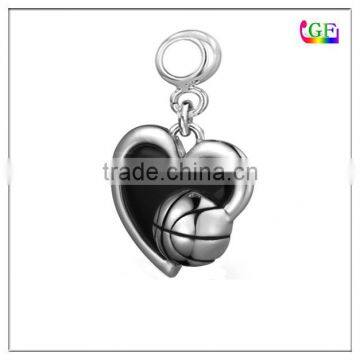 Dangle bead Zinc alloy Love Basketball in my heart drop charm