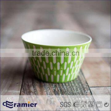 Ceramic Stoneware V Shape 5.5'' Bowl With Handprinted Grids Design