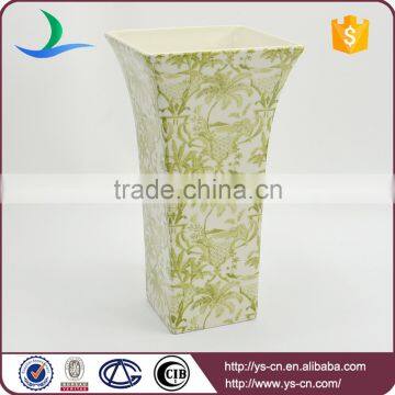 Square Lime Green Landscape Motif Stoneware Hand Made Vases photo-2