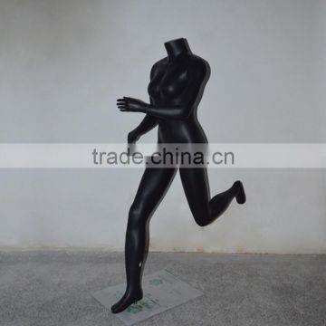 High-End Fiberglass Headless Athletic Running Pose Female Mannequin Metallic Black