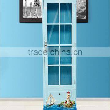 Mediterranean Style Liquor Cabinet, Sailing Boat Handpainting Wooden Drinks Cabinet, Pastoral Living Room Showcase (BF01-X1151) photo-4