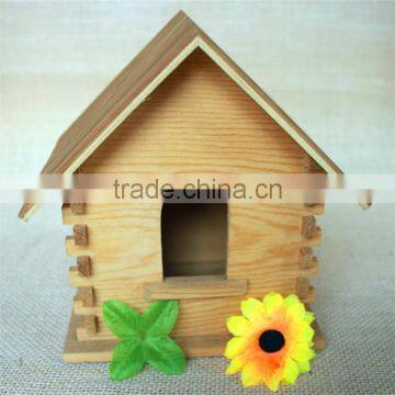 Cheap wood cutting toys wood toy indoor bird houses with fixed round wooden window