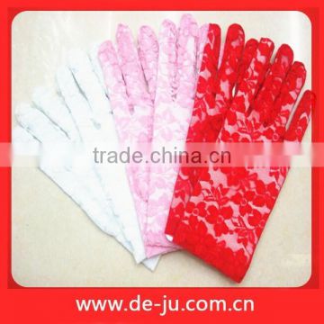 White Red Lace Cloth Five Fingers Bridal Gloves Wedding Supplies