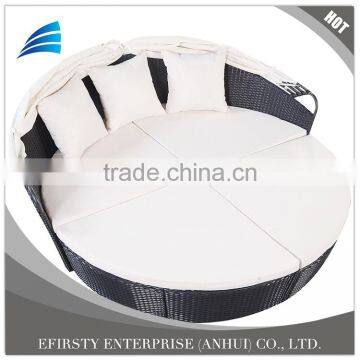 Outdoor Patio Wicker Rattan Sofa Furniture Round Retractable Canopy Daybed Black photo-2