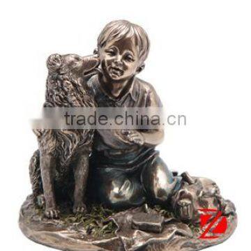 Bronze boy hug dog statue child sculpture