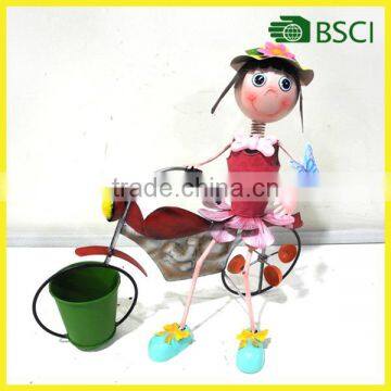 YS14903 Garden girl metal tricycle decor iron decoration