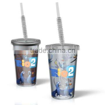 BPA Free Plastic Cups With Straw Double Wall Tumbler - 16OZ photo-3